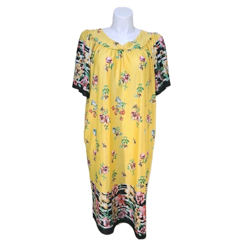 Anthony Richards VTG Women's 5X Mumu House Patio Dress Lounge Yellow Floral NWOT